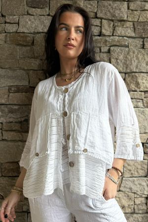 Benji Linen Wave Panel Jacket White 